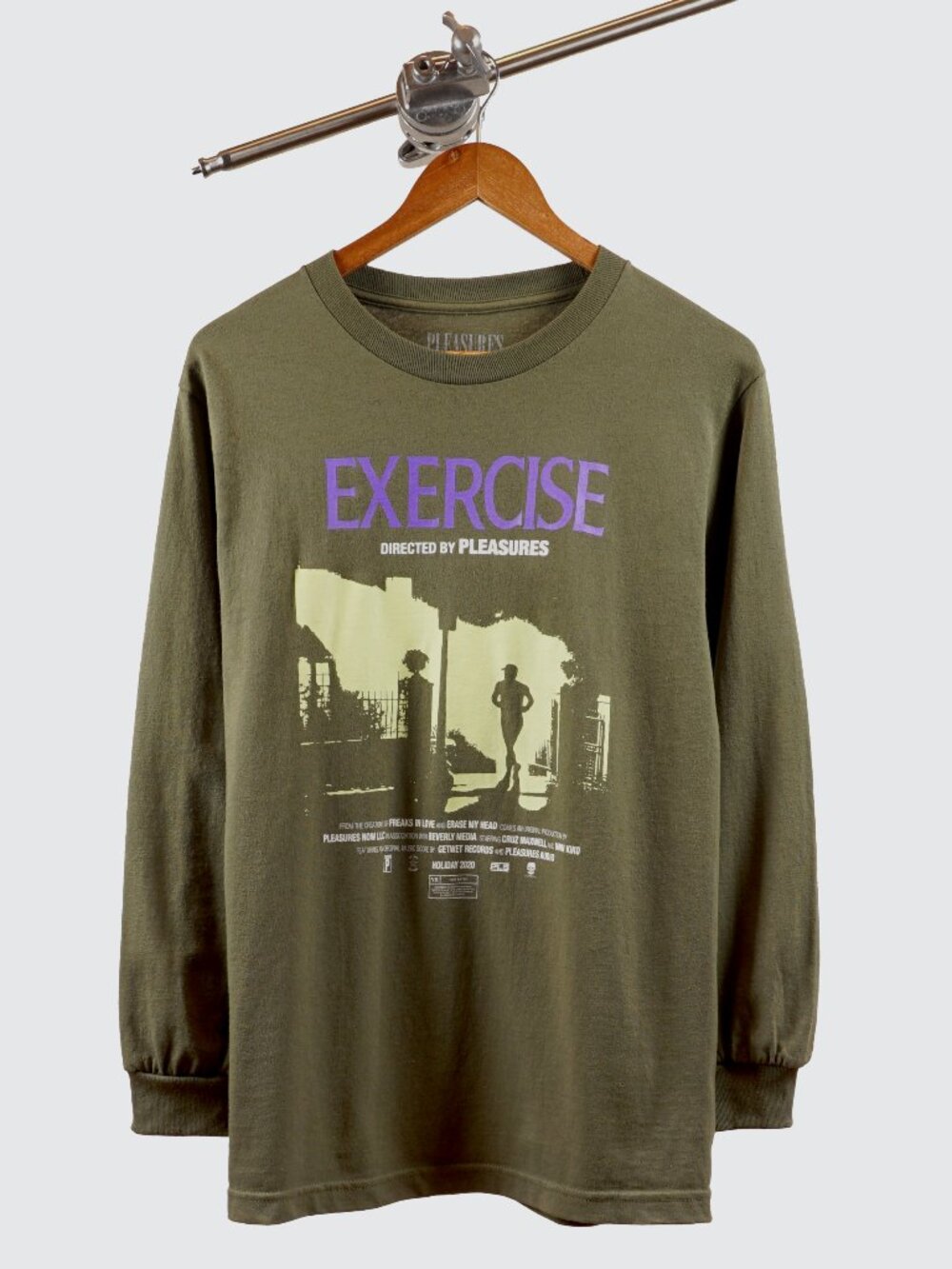 PLEASURES Exercise Printed Cotton Long Sleeve T-Shirt Olive Green S